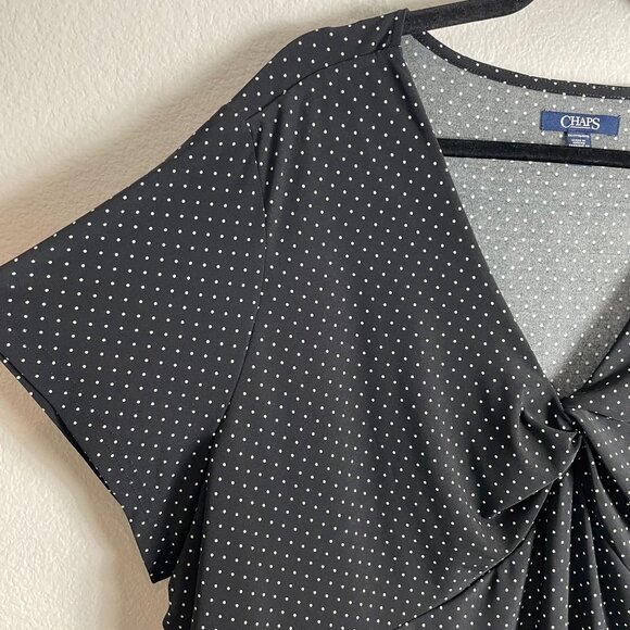Chaps Womens Plus 3X Polka Dot Twist Front V Neck Short Sleeve Tunic Top Shirt - Picture 9 of 10